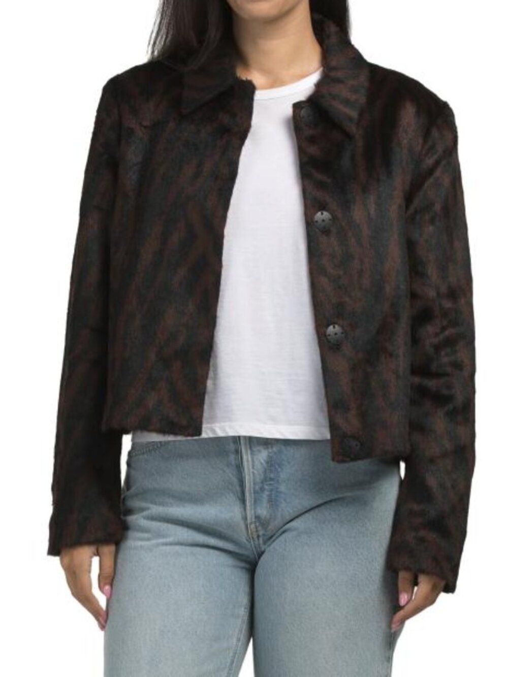 ISAAC MIZRAHI Faux Fur Cropped Jacket